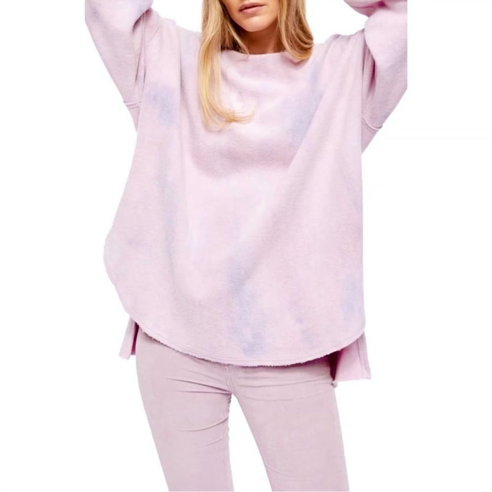 NWT Free People Lavender Purple Pink Cotton Blend Terry Cloth Tie-Dye Sweatshirt